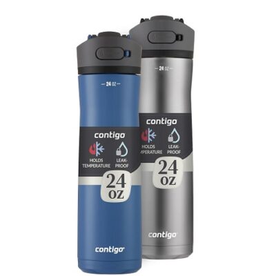 Contigo Ashland Chill 2.0, 2-Pack, 24oz, Stainless Steel with Straw and Handle, Dual Insulated for Cold and Hot Drinks, Blue Corn and Stainless Steel