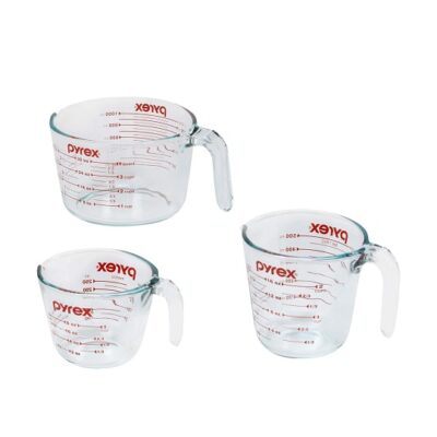 Pyrex Essentials (3-Pack) Glass Measuring Cups Set, (1, 2 & 4 Cup) Measuring Cups For Prepping, Baking and Cooking, Preheated Oven, Dishwasher, Freezer, and Microwave Safe