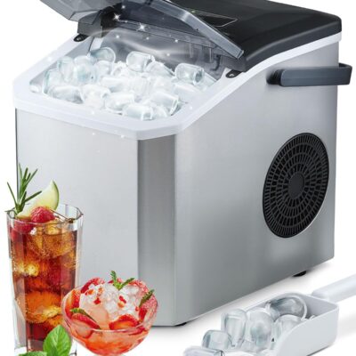 Ice Maker Machine, 15Kg/Day Ice Cube Maker, 9 Cubes in 6 Mins Ice Machine for Home, 5 Sizes Bullet Ice Maker Machine Counter Top, 2L, Ice Scoop & Basket, Self-Cleaning, Portable Handle for Bar, Office