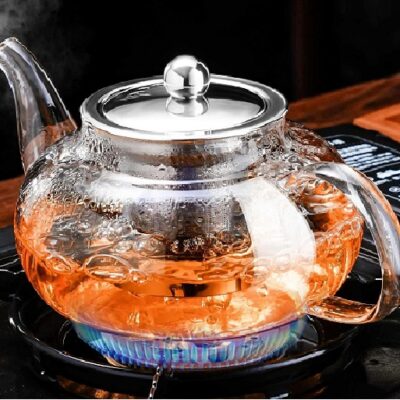 Glass Teapot Stovetop 20 OZ/600ml, Tea pot with Removable 18/8 Stainless Steel Infuser, Borosilicate Clear Tea Kettle, Teapot Blooming and Loose Leaf Tea Maker Tea Brewer for Camping, Travel