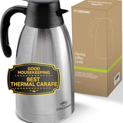 Cresimo Thermal Coffee Carafe 68oz / 2L – 12 Hours Hot Beverage Dispenser, Insulated Stainless Steel Carafe for Liquids, Coffee Carafes For Keeping Hot Water Dispenser for Parties – Large Tea Flask