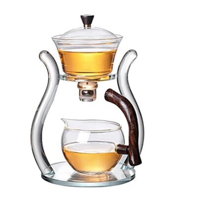 RORA Glass Teapot Set Semi Automatic Drip Rotating with Infuser Lazy Kungfu Tea pot Set (Glass)