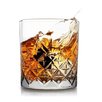 Diamond Glass Set of 12 European Crystal Whiskey Glasses Set of 6 pcs- 300 ml Bar Glass for Drinking Bourbon, Whisky, Scotch, Cocktails, Cognac- Old Fashioned Cocktail Tumblers