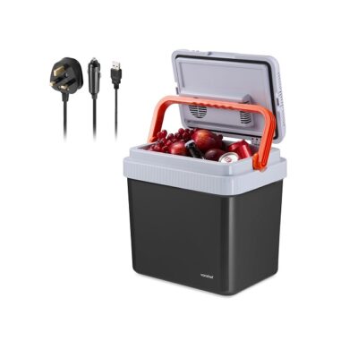 VonShef 24L Electric Cool Box, Large Insulated Cooler Box with Hot & Cold Functions & Three Power Options (3-Pin 240v Wall Plug, USB-A & 12v Car Plug), Festival & Camping Accessories