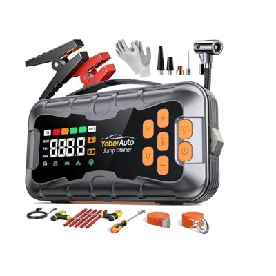 16-in-1 Jump Starter Power Pack 27000mAh with Air Compressor 160PSI, 7000A Car Battery Booster Jump Starter (All Gas/14L Diesel) Car Starter Power Bank with Jump leads, 800 Lumen, Emergency Tool Kit