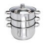 Buckingham 3 Tier Premier Steamer Set with Glass Lid Polished Mirror Finish Stainless Steel Ideal for Large Steamer Cooking Induction Compatible (24 Cm)