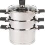 Russell Hobbs 3 Tier Steamer with Glass Lid, Vegetable Steamer, Stainless Steel Steamer Pan, Induction Friendly, Soft Touch Handles, Excellence Collection, 18 cm