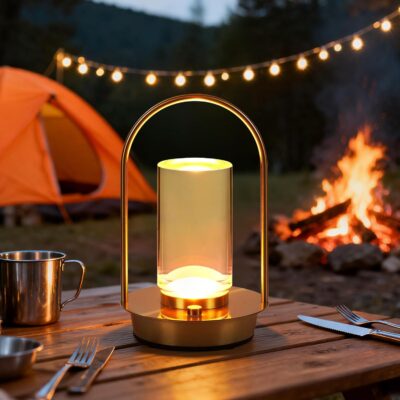 Cordless Table Lamp Rechargeable,Portable Metal Gold Table Lamps,4000mAH Crystal Lantern Table Lamp Touch Lamp,3 Color Stepless Dimming Battery Operated Lamp for Indoor Outdoor,Camping (Gold)