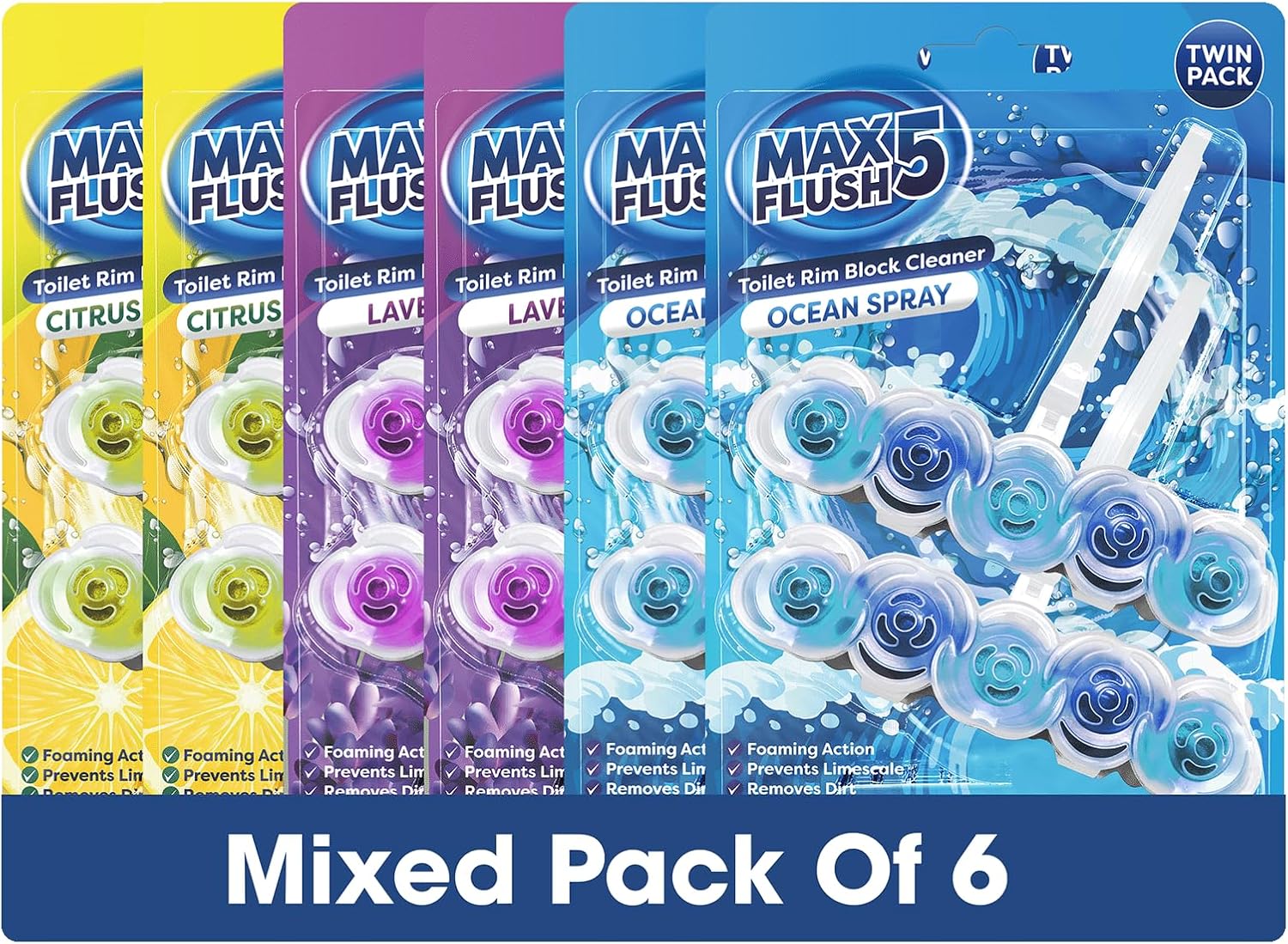 Toilet Rim Block Cleaner Mixed Set of 6 (Twin Pack)