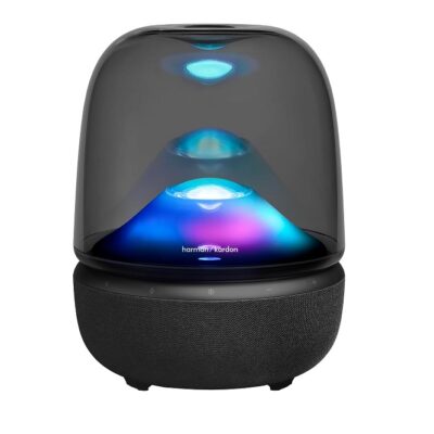 Harman Kardon Aura Studio 5 Bluetooth Home Speaker, Constant Sound Field Technology with 3-Way Speaker Design, Multi-Speaker Connection by Auracast, Colourful Lightshows, 360° Ambient Glow, Black